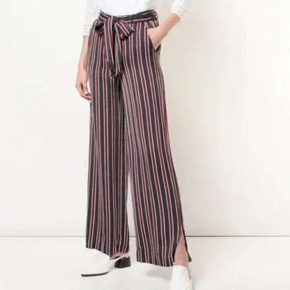 Frame Navy Multi Striped Self Tie Wide Leg Pants